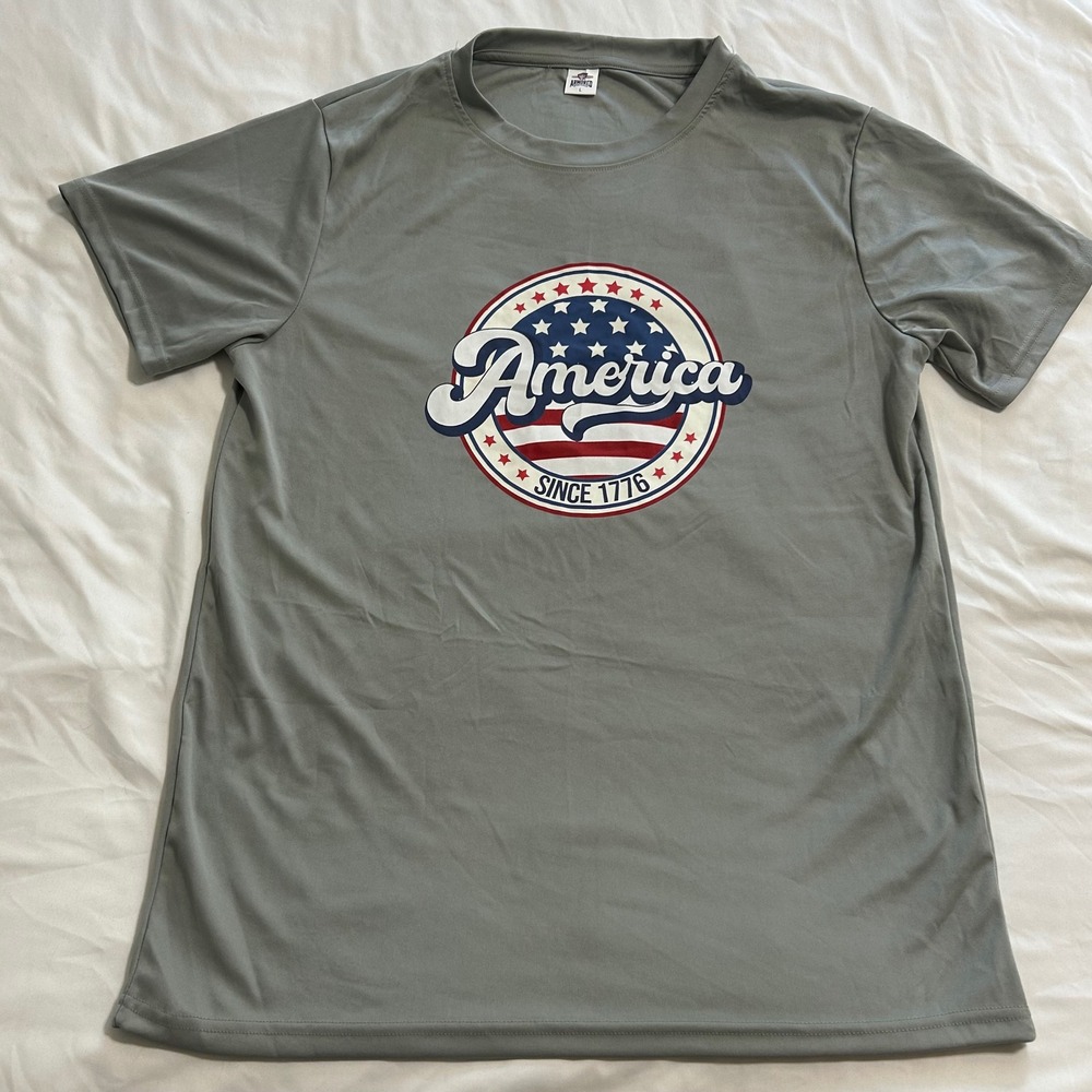 Armored Sportswear Mens America Since 1776 Graphic T-Shirt Gray Large Polyester